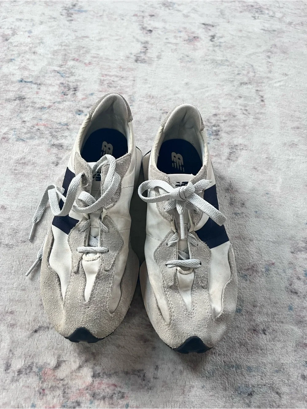 New Balance 327 Kids Size 4 Cream Navy Retro Lifestyle Sneakers